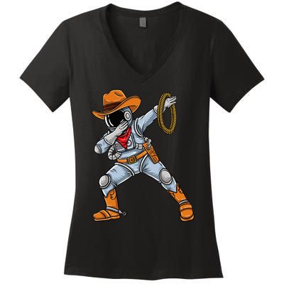 Dabbing Astronaut Cowboy Space Halloween Women's V-Neck T-Shirt