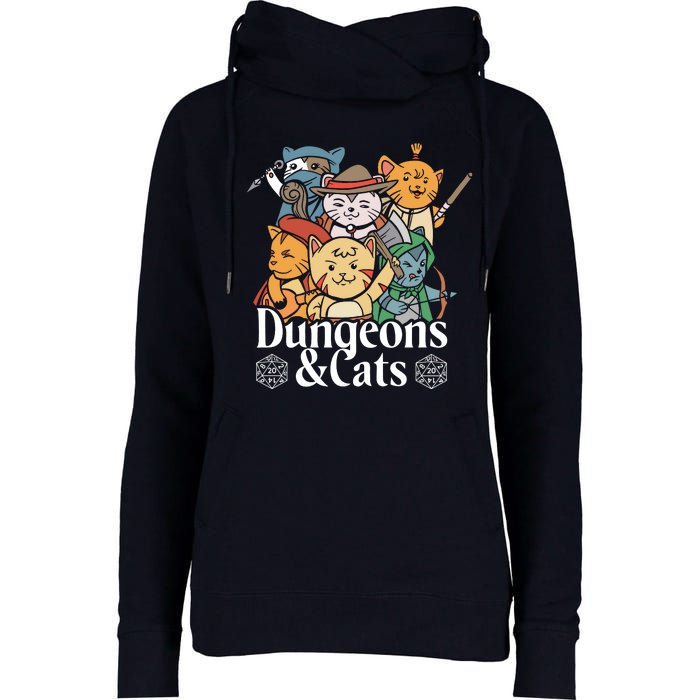 Dungeons And Cats Womens Funnel Neck Pullover Hood