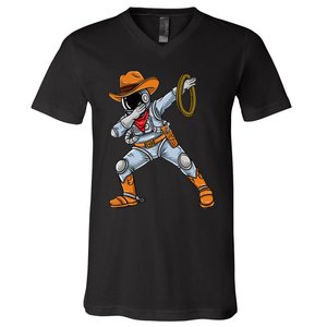 Dabbing Astronaut Cowboy Space Halloween V-Neck T-Shirt