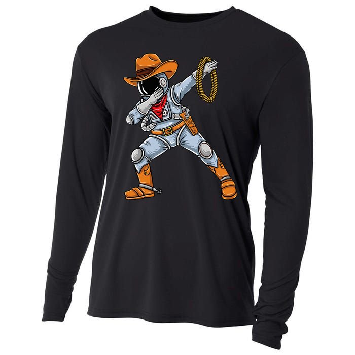 Dabbing Astronaut Cowboy Space Halloween Cooling Performance Long Sleeve Crew