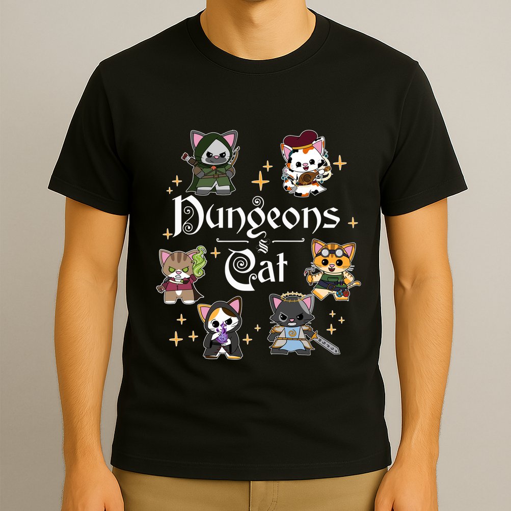 Dungeons And Cats Dungeon Master Cat Throwing Dice T-Shirt