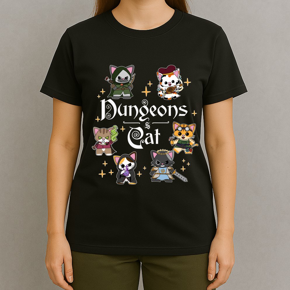Dungeons And Cats Dungeon Master Cat Throwing Dice T-Shirt