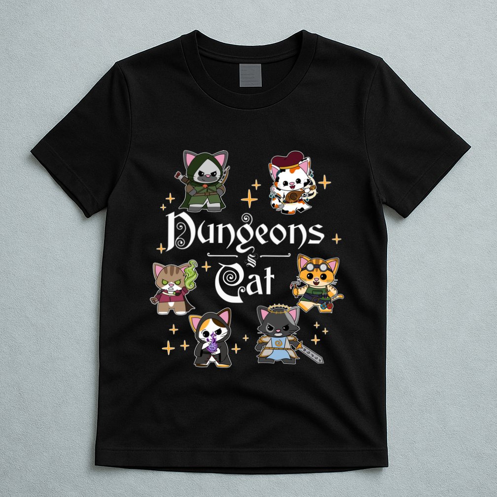 Dungeons And Cats Dungeon Master Cat Throwing Dice T-Shirt