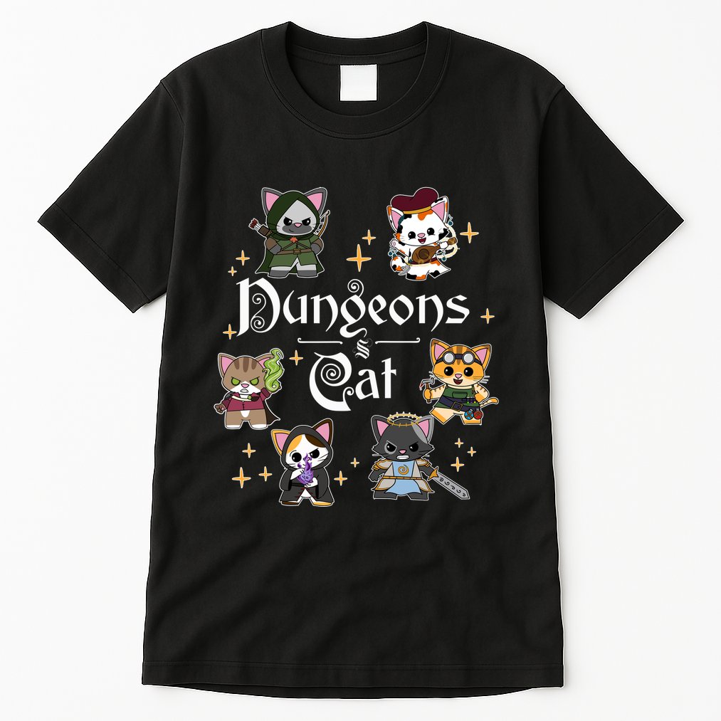 Dungeons And Cats Dungeon Master Cat Throwing Dice Tall T-Shirt
