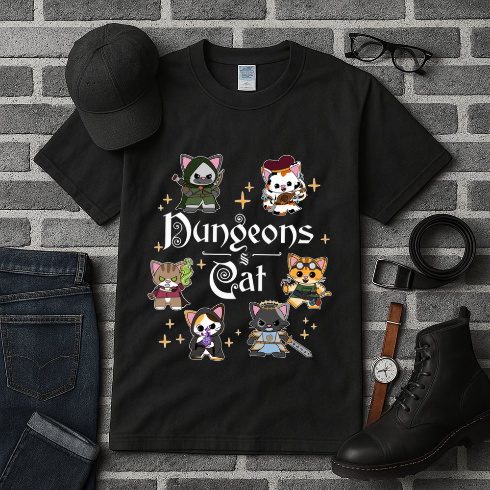 Dungeons And Cats Dungeon Master Cat Throwing Dice Tall T-Shirt