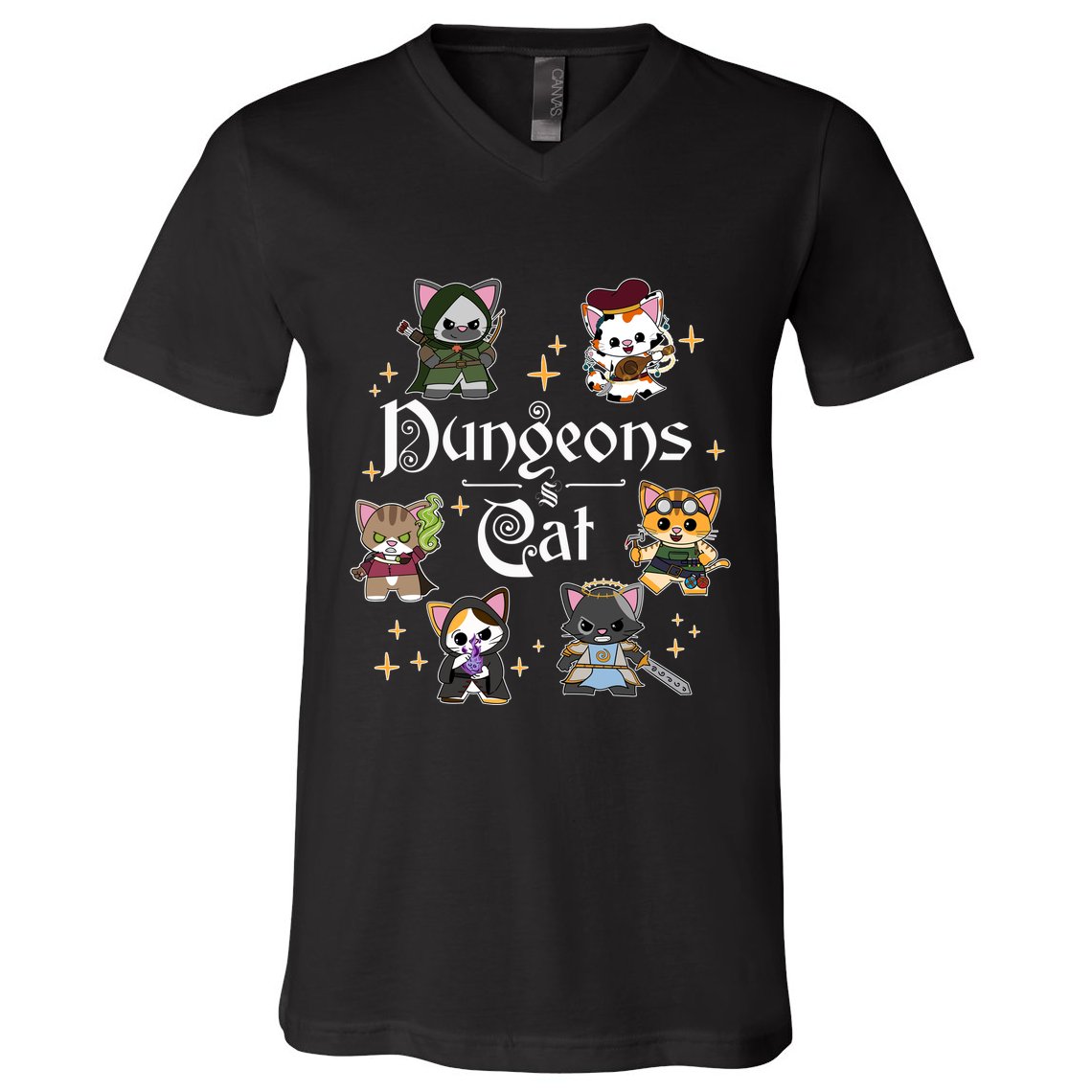 Dungeons And Cats Dungeon Master Cat Throwing Dice V-Neck T-Shirt