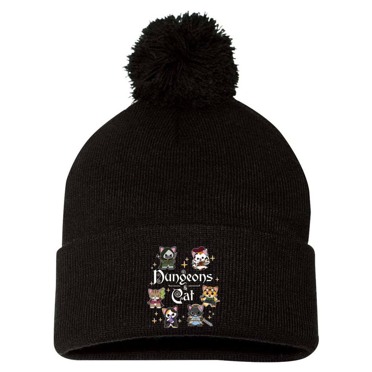 Dungeons And Cats Dungeon Master Cat Throwing Dice Pom Pom 12in Knit Beanie