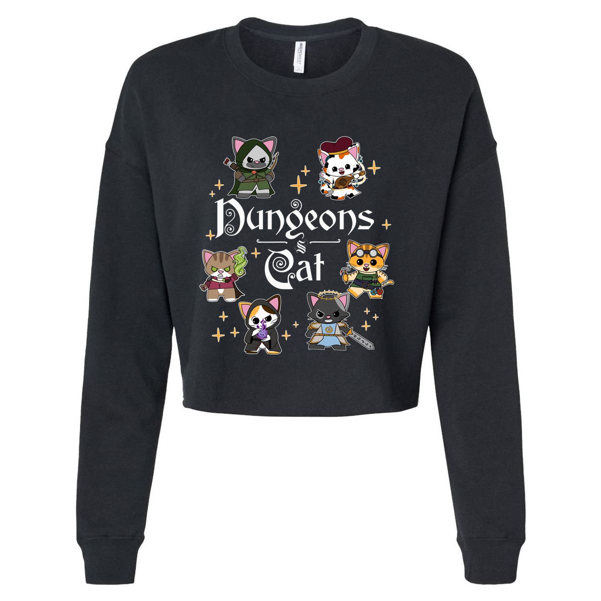Dungeons And Cats Dungeon Master Cat Throwing Dice Cropped Pullover Crew
