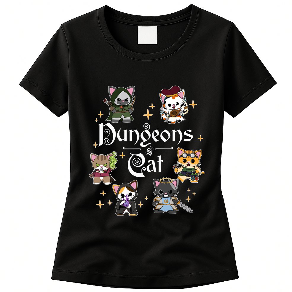 Dungeons And Cats Dungeon Master Cat Throwing Dice Womens T-Shirt