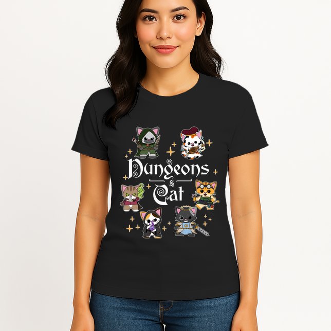 Dungeons And Cats Dungeon Master Cat Throwing Dice Womens T-Shirt