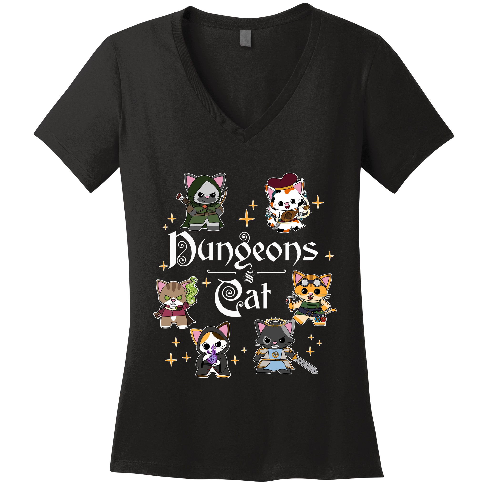 Dungeons And Cats Dungeon Master Cat Throwing Dice Women's V-Neck T-Shirt