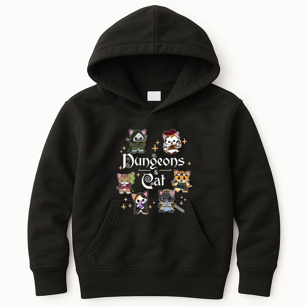 Dungeons And Cats Dungeon Master Cat Throwing Dice Kids Hoodie
