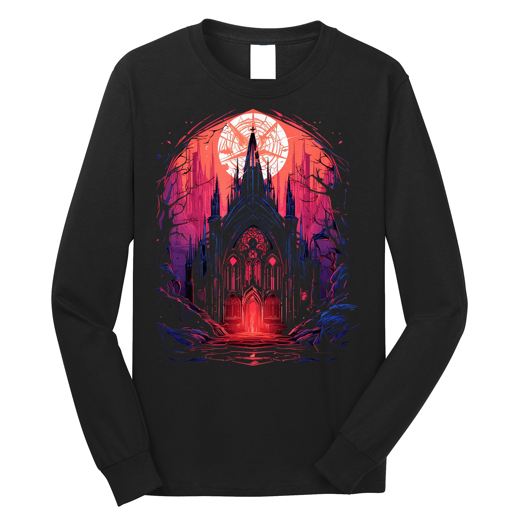 Dark Ancient Cathedral Gothic Architecture Goth Aesthetic Long Sleeve Shirt