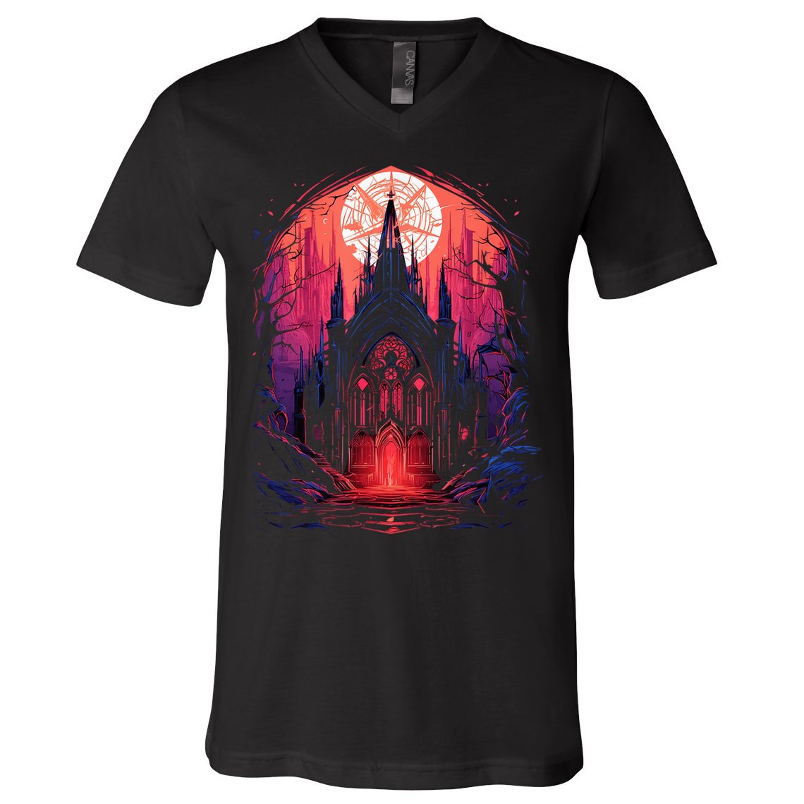 Dark Ancient Cathedral Gothic Architecture Goth Aesthetic V-Neck T-Shirt