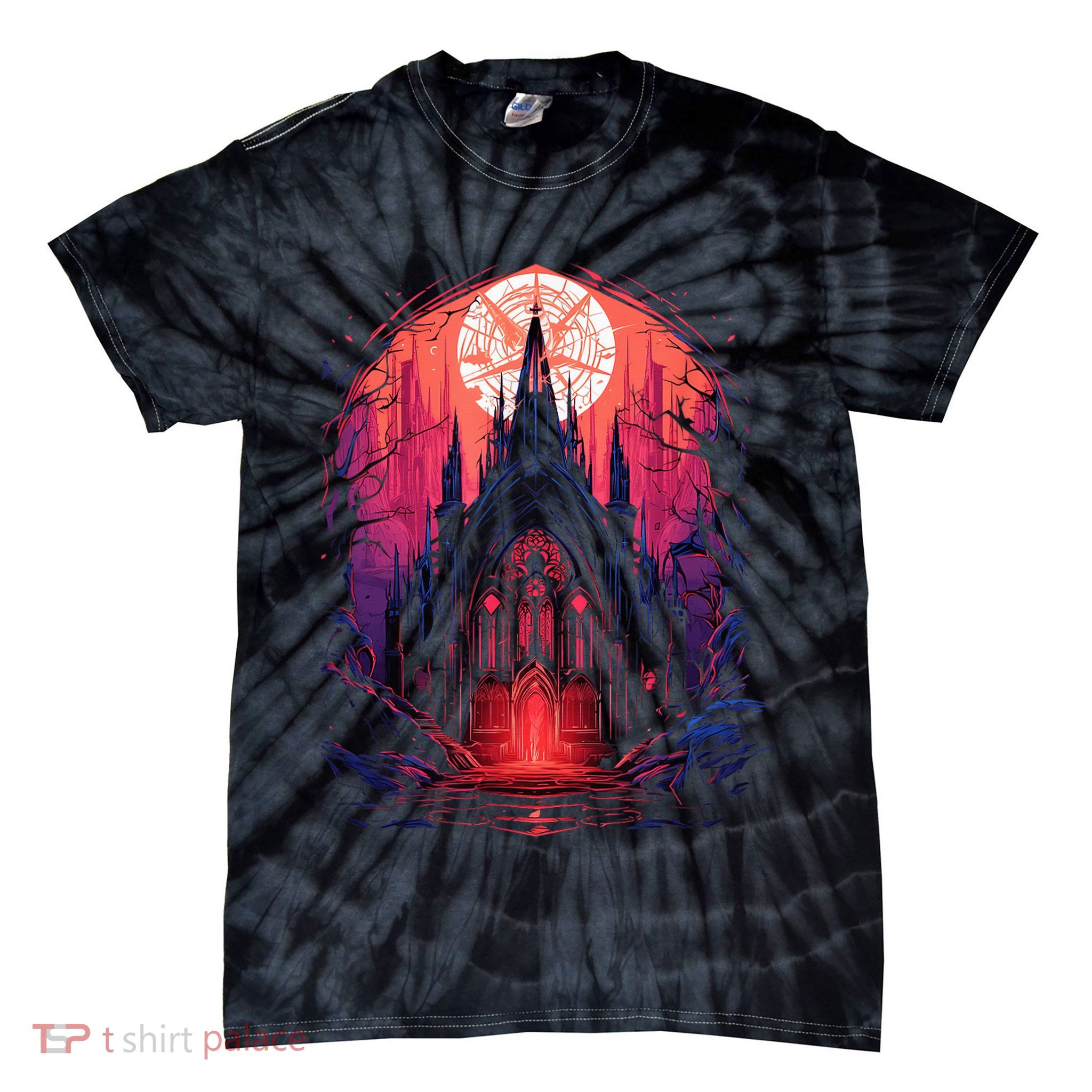 Dark Ancient Cathedral Gothic Architecture Goth Aesthetic Tie-Dye T-Shirt