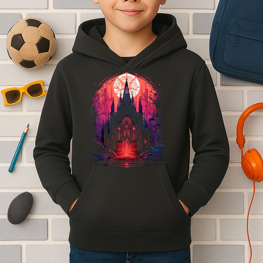 Dark Ancient Cathedral Gothic Architecture Goth Aesthetic Kids Hoodie