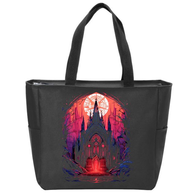 Dark Ancient Cathedral Gothic Architecture Goth Aesthetic Zip Tote Bag