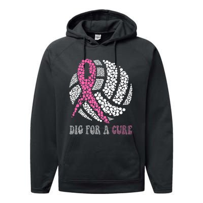 Dig A Cure Breast Cancer Awareness Volleyball Pink Out Performance Fleece Hoodie