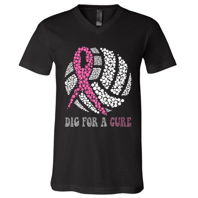 Dig A Cure Breast Cancer Awareness Volleyball Pink Out V-Neck T-Shirt