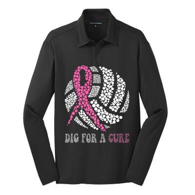 Dig A Cure Breast Cancer Awareness Volleyball Pink Out Silk Touch Performance Long Sleeve Polo