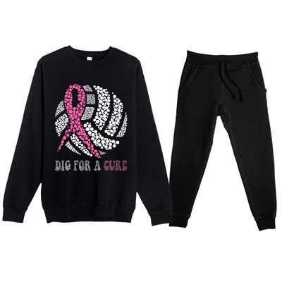 Dig A Cure Breast Cancer Awareness Volleyball Pink Out Premium Crewneck Sweatsuit Set