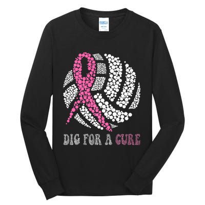 Dig A Cure Breast Cancer Awareness Volleyball Pink Out Tall Long Sleeve T-Shirt