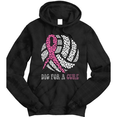 Dig A Cure Breast Cancer Awareness Volleyball Pink Out Tie Dye Hoodie