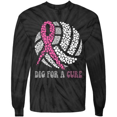 Dig A Cure Breast Cancer Awareness Volleyball Pink Out Tie-Dye Long Sleeve Shirt