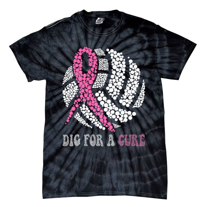 Dig A Cure Breast Cancer Awareness Volleyball Pink Out Tie-Dye T-Shirt