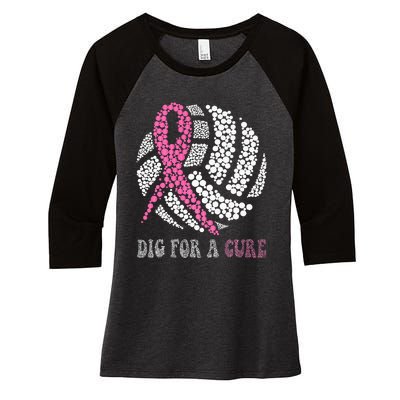 Dig A Cure Breast Cancer Awareness Volleyball Pink Out Women's Tri-Blend 3/4-Sleeve Raglan Shirt