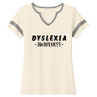 Dyslexia Awareness Celebrate Neurodiversity Support Gift Ladies Halftime Notch Neck Tee