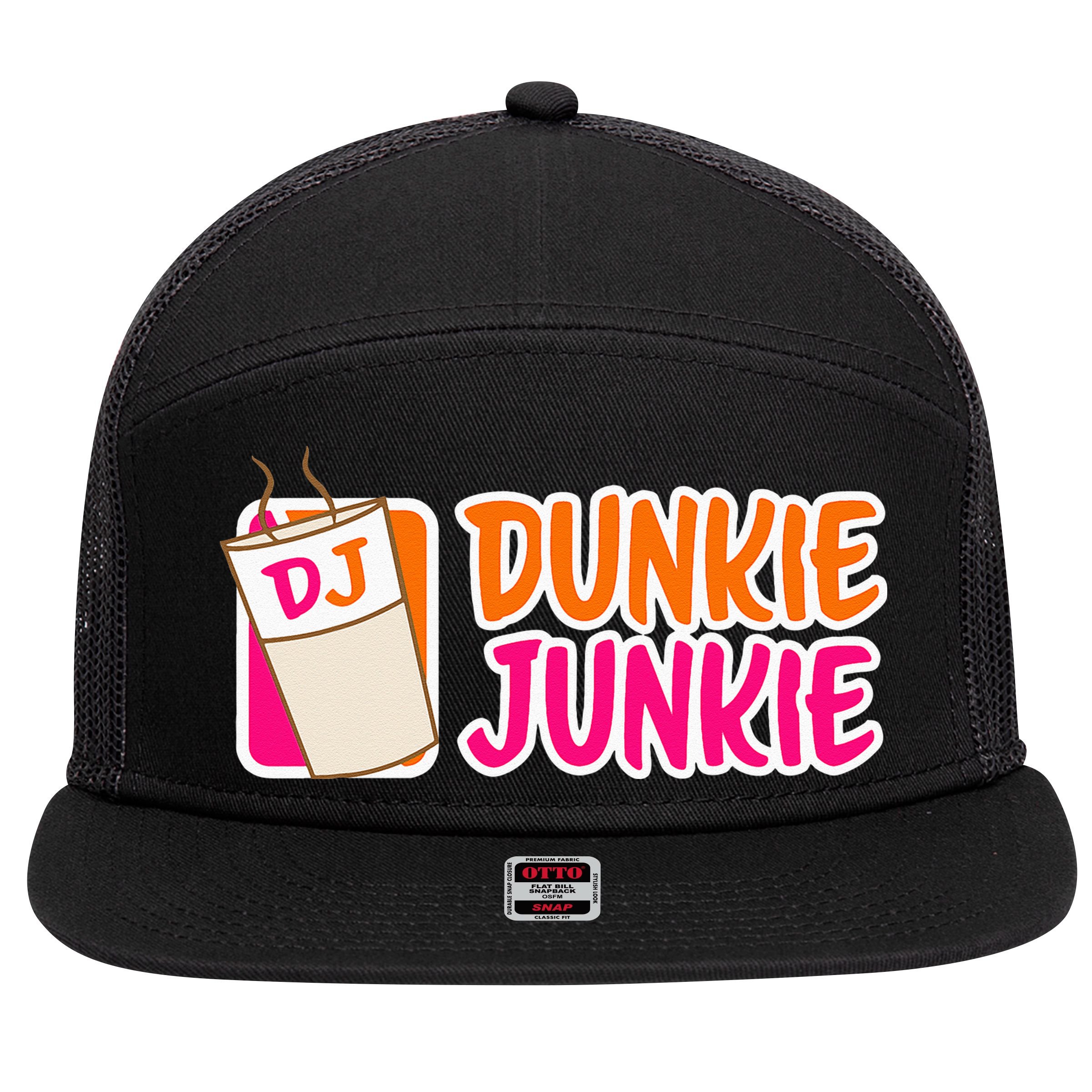 Donut And Coffee Lover Dunkie Junkie 7 Panel Mesh Trucker Snapback Hat