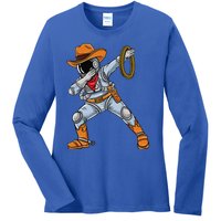 Dabbing Astronaut Cowboy Space Halloween Ladies Long Sleeve Shirt