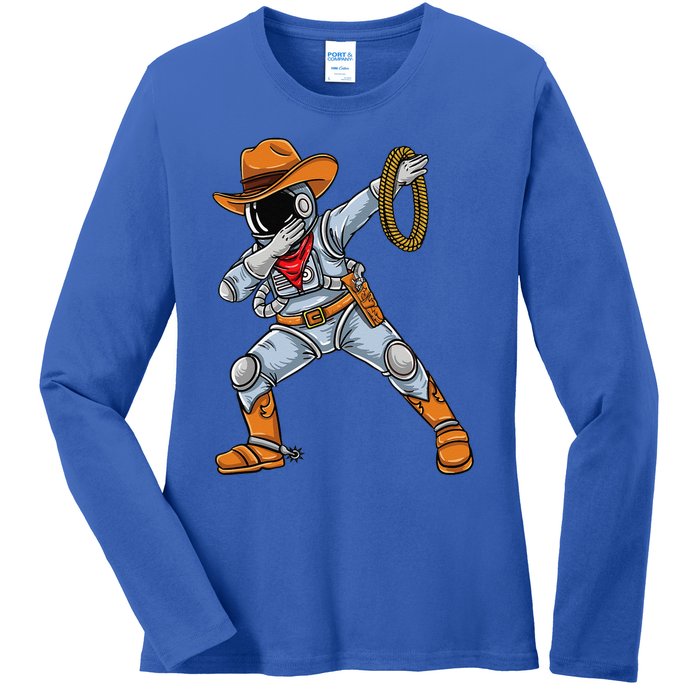 Dabbing Astronaut Cowboy Space Halloween Ladies Long Sleeve Shirt