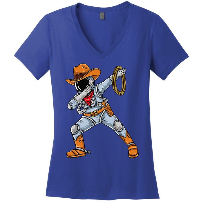 Dabbing Astronaut Cowboy Space Halloween Women's V-Neck T-Shirt