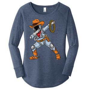 Dabbing Astronaut Cowboy Space Halloween Women's Perfect Tri Tunic Long Sleeve Shirt