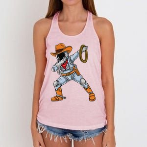 Dabbing Astronaut Cowboy Space Halloween Women's Knotted Racerback Tank