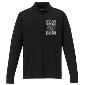 Dogs And Crochet Make Me Happy Hu Make My Head Hurt Gift Performance Long Sleeve Polo