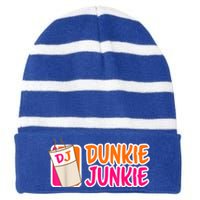 Donut And Coffee Lover Dunkie Junkie Short Sleeve Gift Striped Beanie with Solid Band