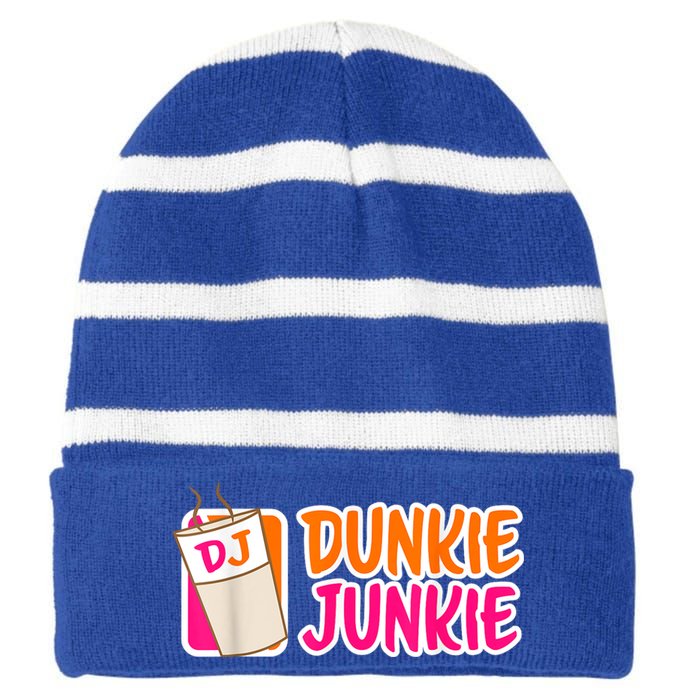 Donut And Coffee Lover Dunkie Junkie Short Sleeve Gift Striped Beanie with Solid Band