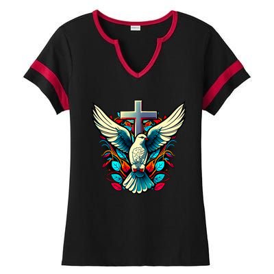 Dove And Cross Ladies Halftime Notch Neck Tee