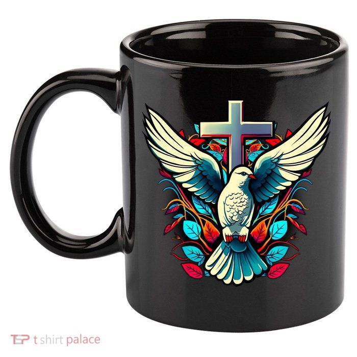 Dove And Cross 11oz C Handle Ceramic Mug