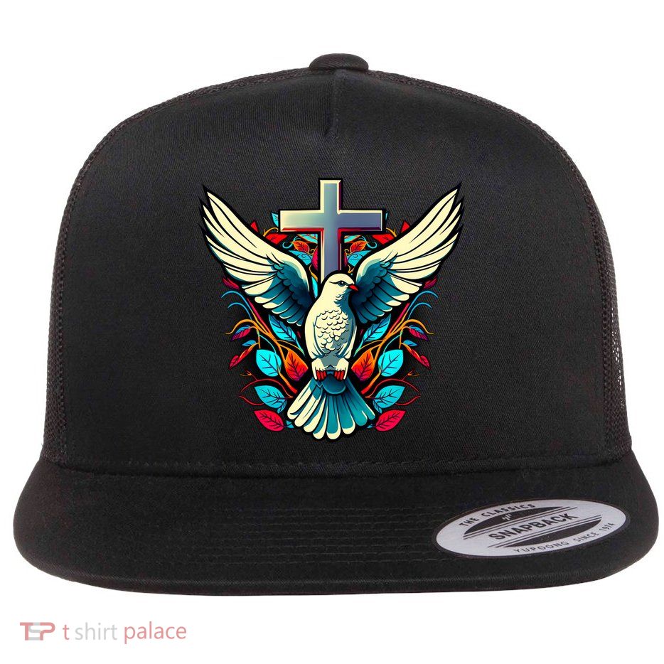Dove And Cross Flat Bill Trucker Hat