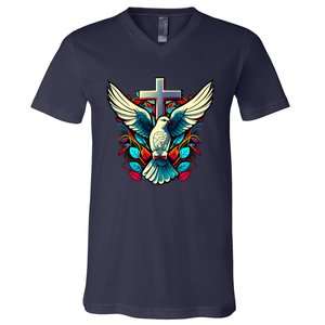 Dove And Cross V-Neck T-Shirt