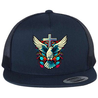 Dove And Cross Flat Bill Trucker Hat