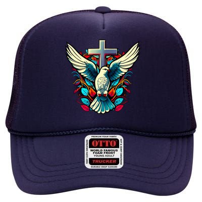 Dove And Cross High Crown Mesh Back Trucker Hat