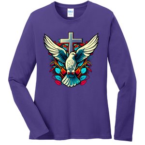 Dove And Cross Ladies Long Sleeve Shirt