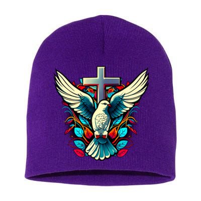 Dove And Cross Short Acrylic Beanie