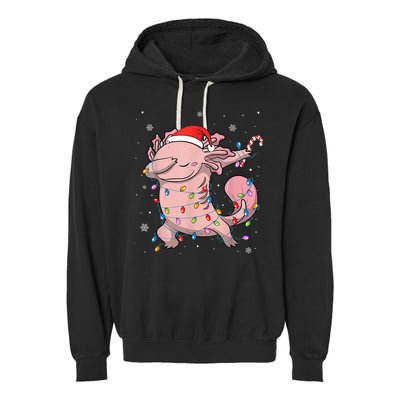 Dabbing Axolotl Christmas Lights Funny Xmas Gifts Boys Girls Garment-Dyed Fleece Hoodie