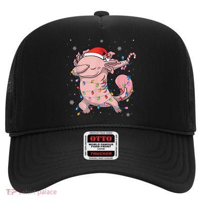Dabbing Axolotl Christmas Lights Funny Xmas Gifts Boys Girls High Crown Mesh Back Trucker Hat